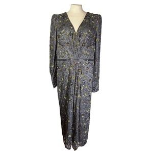 NWT Mac Duggal 5571 Beaded Floral Sequin Long Sleeve Gown Charcoal Grey W 18